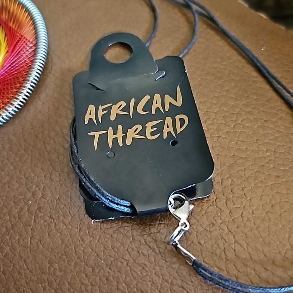 VTG AFRICAN THREAD Teardrop Pendant Festival Rope Necklace - Picture 3 of 4